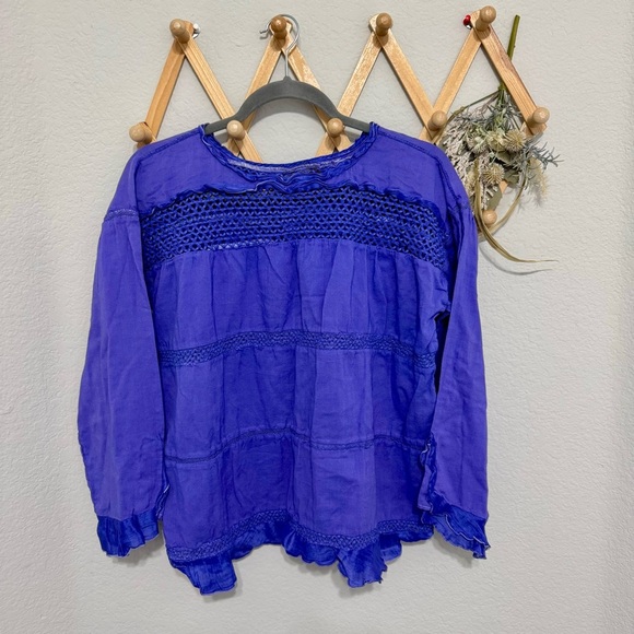 Isabel Marant Chay Striped Lattice Inset Peasant Blouse Purple Women’s Size 8/40 - Picture 1 of 6